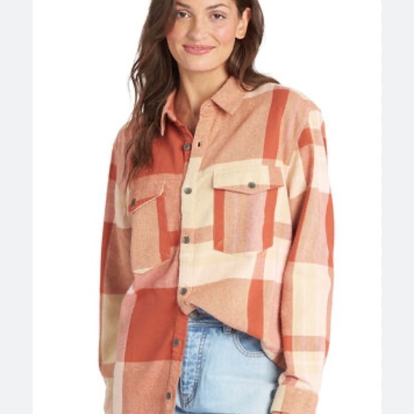 Roxy Women's Plaid Button Down Shirt - Orange and Cream - Picture 1 of 7